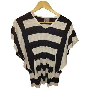 New Directions Weekend Black White Striped Dolman Sleeve Empire Waist Top Small